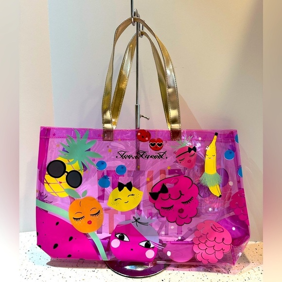 Too Faced Tutti Frutti Large Plastic Tote Bag Fruit Print Clear Pink - Picture 4 of 5